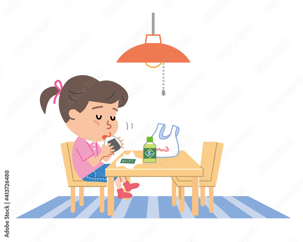 孤食　一人で食事をする少女のイラスト