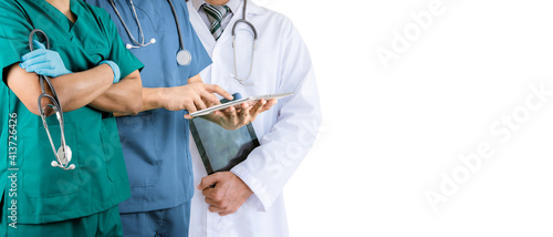 Medical medicine concept staff people and team of doctor and nurse in hospital White background