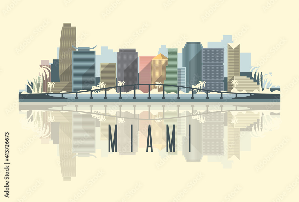 Skyline of Miami city in USA.