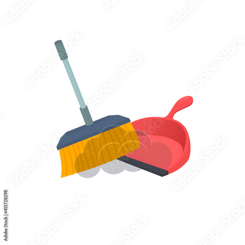 Broom and dustpan. Cleaning, vector illustration