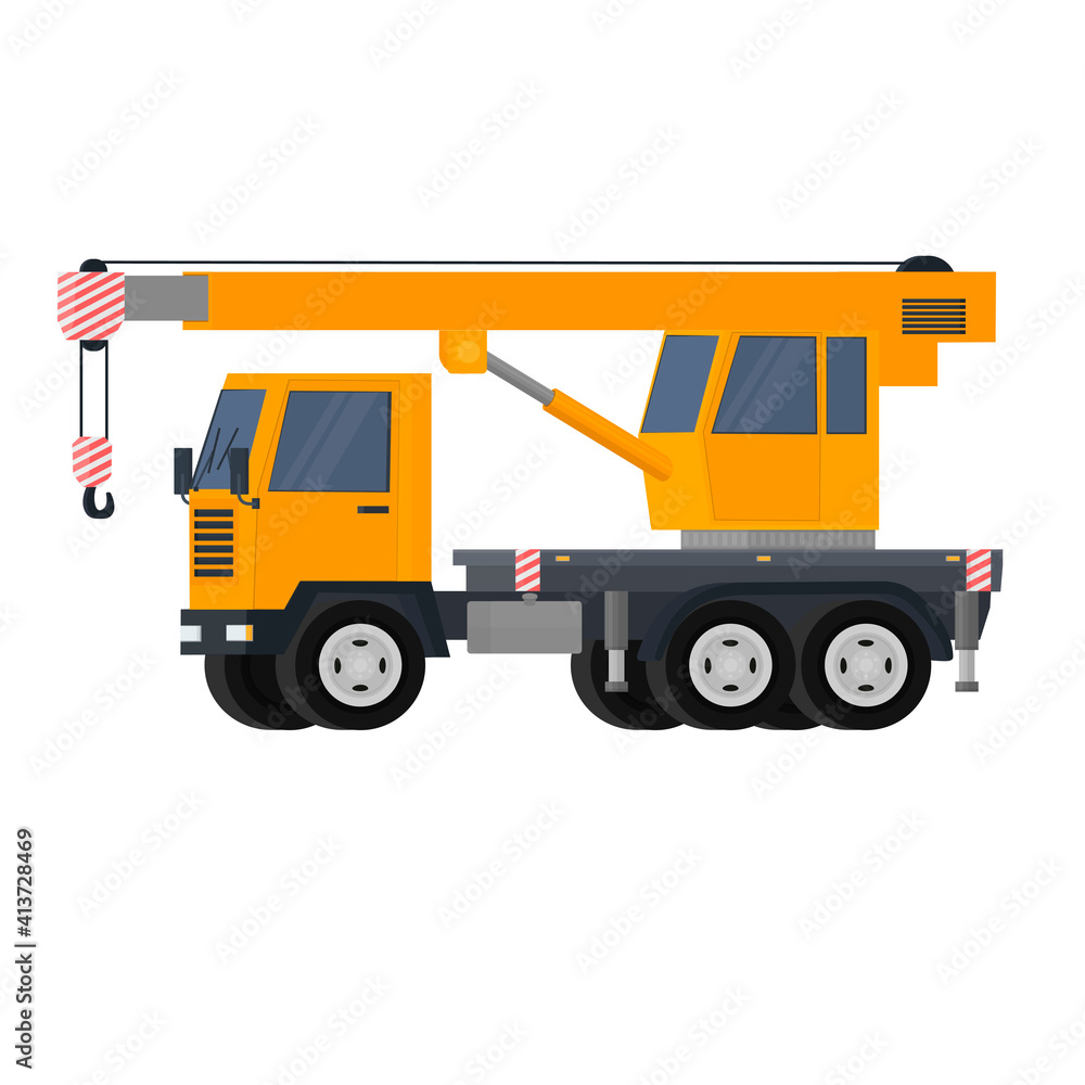 Truck with a crane. Construction equipment, vector illustration Truck with a crane. Construction equipment, vector illustration