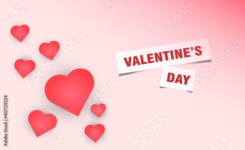 Happy Valentine's Day, Realistic Romance with red heart shape, Valentine's Day Greetings. Vector Illustration