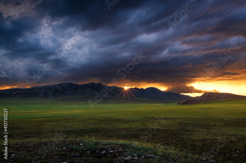 Cloudy evening in Mongolian wasteland