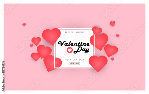 Happy Valentine's Day, Realistic Romance with red heart shape, Valentine's Day Greetings. Vector Illustration