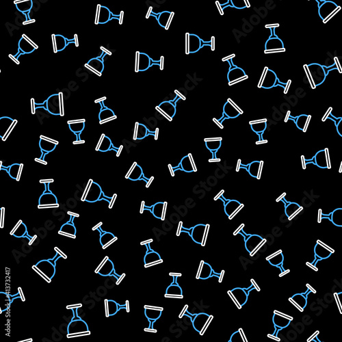 Line Holy grail or chalice icon isolated seamless pattern on black background. Christian chalice. Christianity icon. Vector.