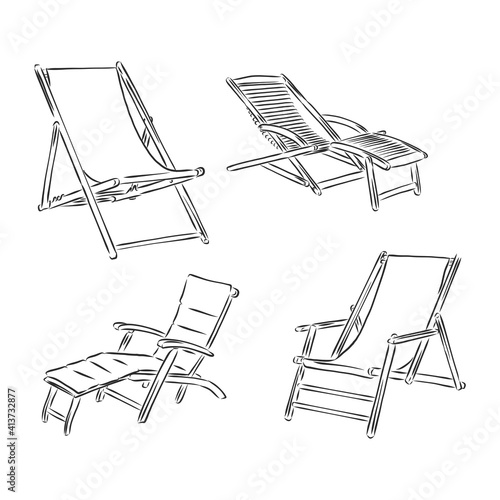 Photographie Hand Drawn chaise-longue Sketch Symbol isolated on white background