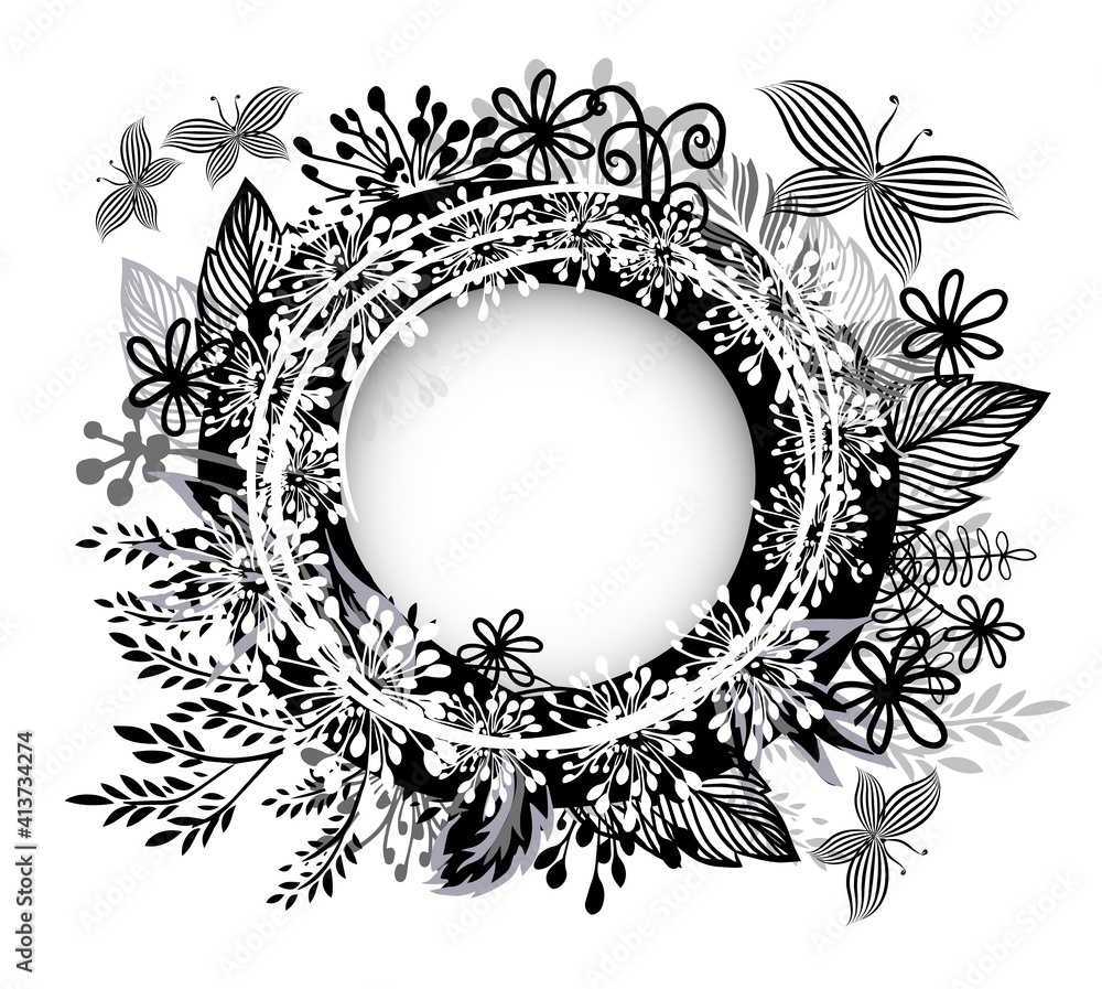 Obraz premium round monochrome frame made of twigs. Vector illustration