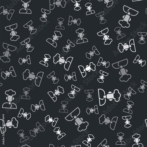 Grey Cook icon isolated seamless pattern on black background. Chef symbol. Vector.