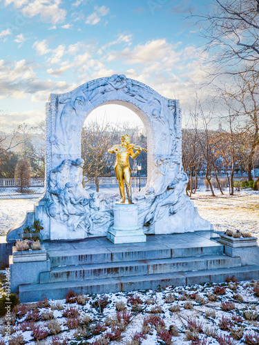 Photography Johann Strauss statue in the public Stadtpark of Vienna, Austria