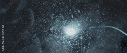 Beautiful flares under snowflakes