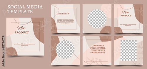 Vector template for social networks, blog, advertising promotion. Sold square postcards in brown, beige colors. Place for text