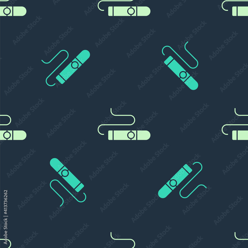 Green and beige Cigar icon isolated seamless pattern on blue background. Vector. Green and beige Cigar icon isolated seamless pattern on blue background. Vector.