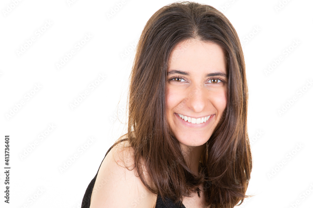 woman face young pretty cheerful happy girl smiling laughing looking at camera over white background woman face young pretty cheerful happy girl smiling laughing looking at camera over white background