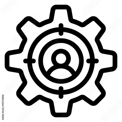 
Gear with person denoting linear icon of user preferences 
