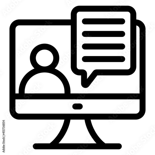 
Man inside laptop denoting linear icon of online chat 
