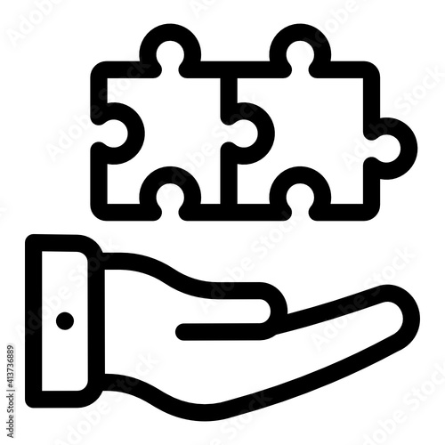 
Hand with puzzle pieces denoting linear icon of solution provider 
