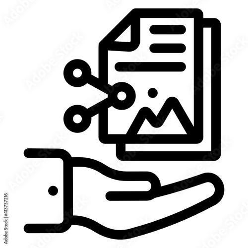 
Hand With document denoting content sharing in linear icon 

