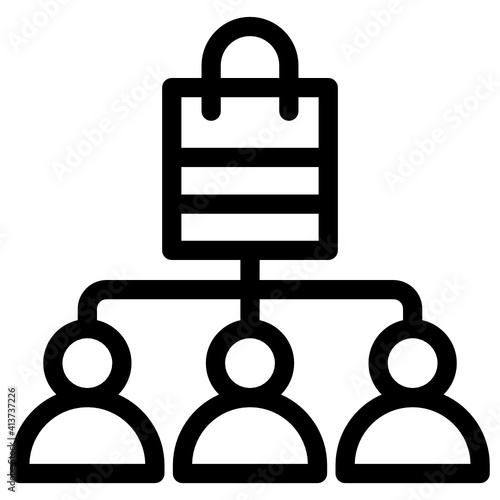 
Bag with users denoting linear icon of ecommerce network 
