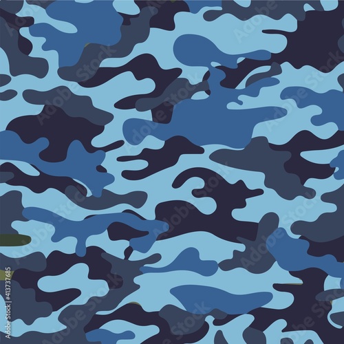 Camouflage seamless pattern background, Classic clothing style masking camo repeat print. illustration web design and clothes in blue and dark blue color