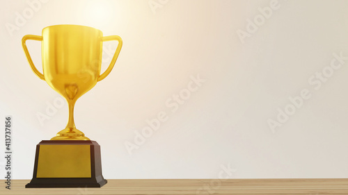 Golden Champion trophy in competition in 3D illustration