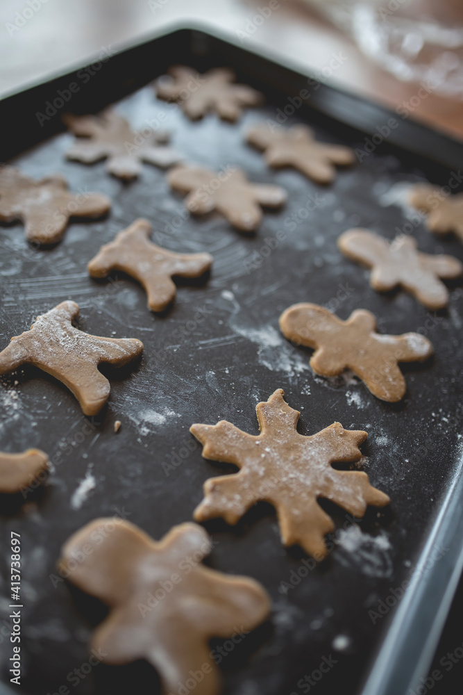 High angle view of cookies in baking sheet High angle view of cookies in baking sheet