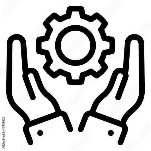 
Hands with gear denoting linear icon of management service 
