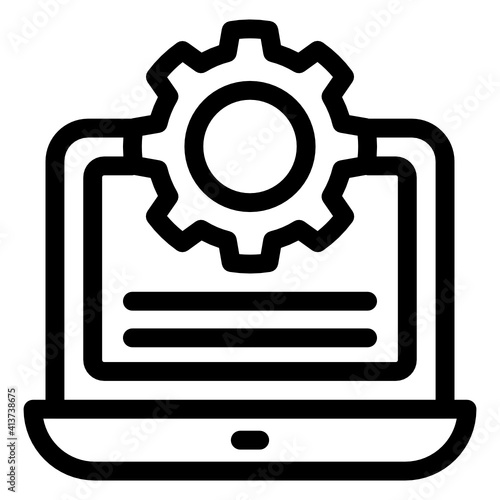 
Gear denoting linear icon of laptop management 
