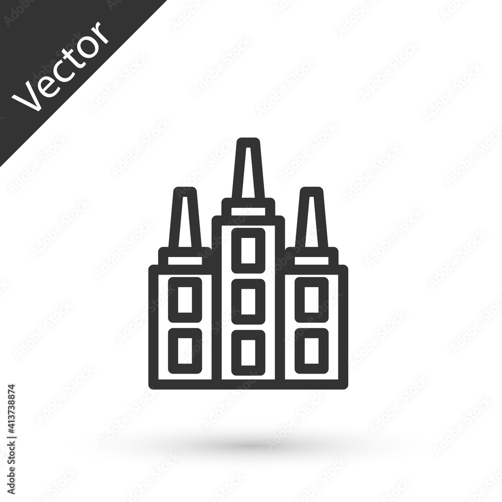 Grey line Skyscraper icon isolated on white background. Metropolis architecture panoramic landscape. Vector. Grey line Skyscraper icon isolated on white background. Metropolis architecture panoramic landscape. Vector.