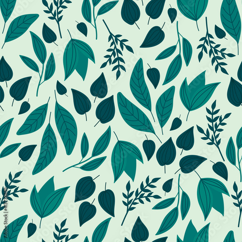 Botanical seamless pattern with green leaves . Leaves and flowers wallpapers. Florals background.