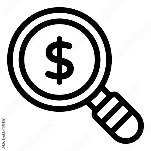 
Magnifier with dollar denoting linear icon of financial search 
