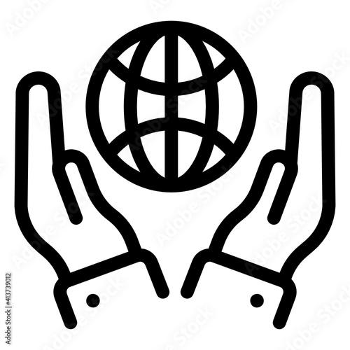 
Hands with globe denoting linear icon of global protection 
