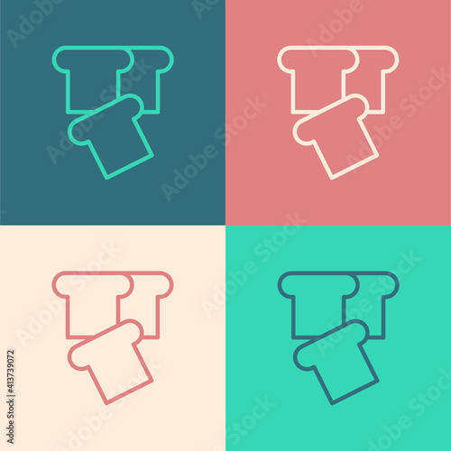 Pop art line Bread toast for sandwich piece of roasted crouton icon isolated on color background. Lunch, dinner, breakfast snack. Vector.