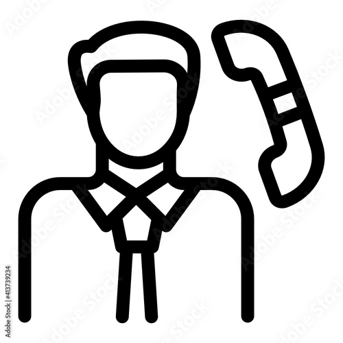 
Man with receiver denoting linear icon of business call 

