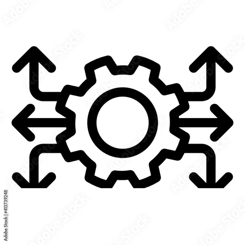
Gear with arrows denoting linear icon of setting integration 
