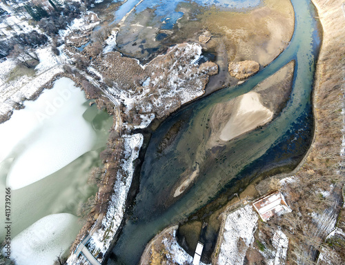 Aerial winter panorama of Pancharevo lake, Bulgaria