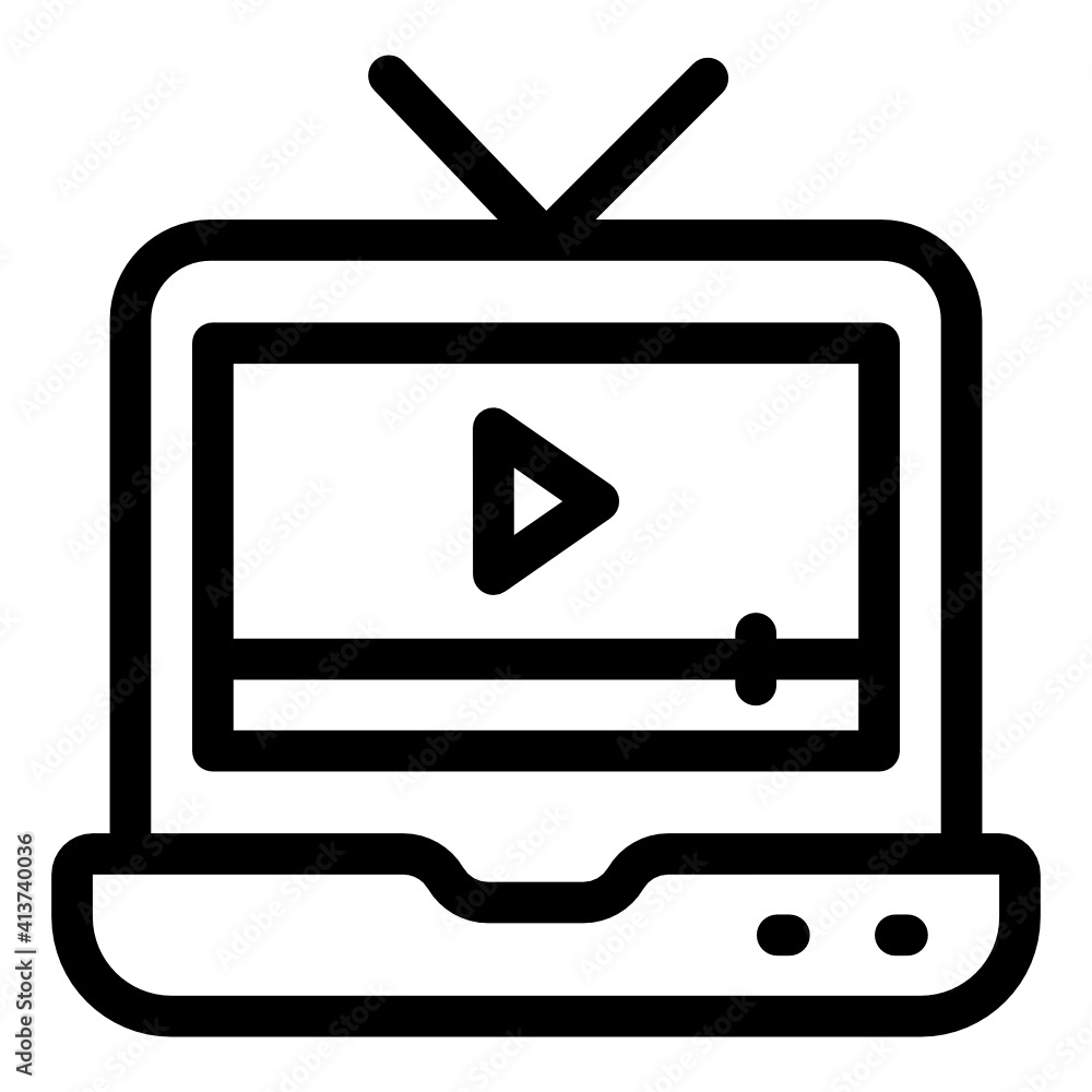 An online video via laptop, line icon
An online video via laptop, line icon