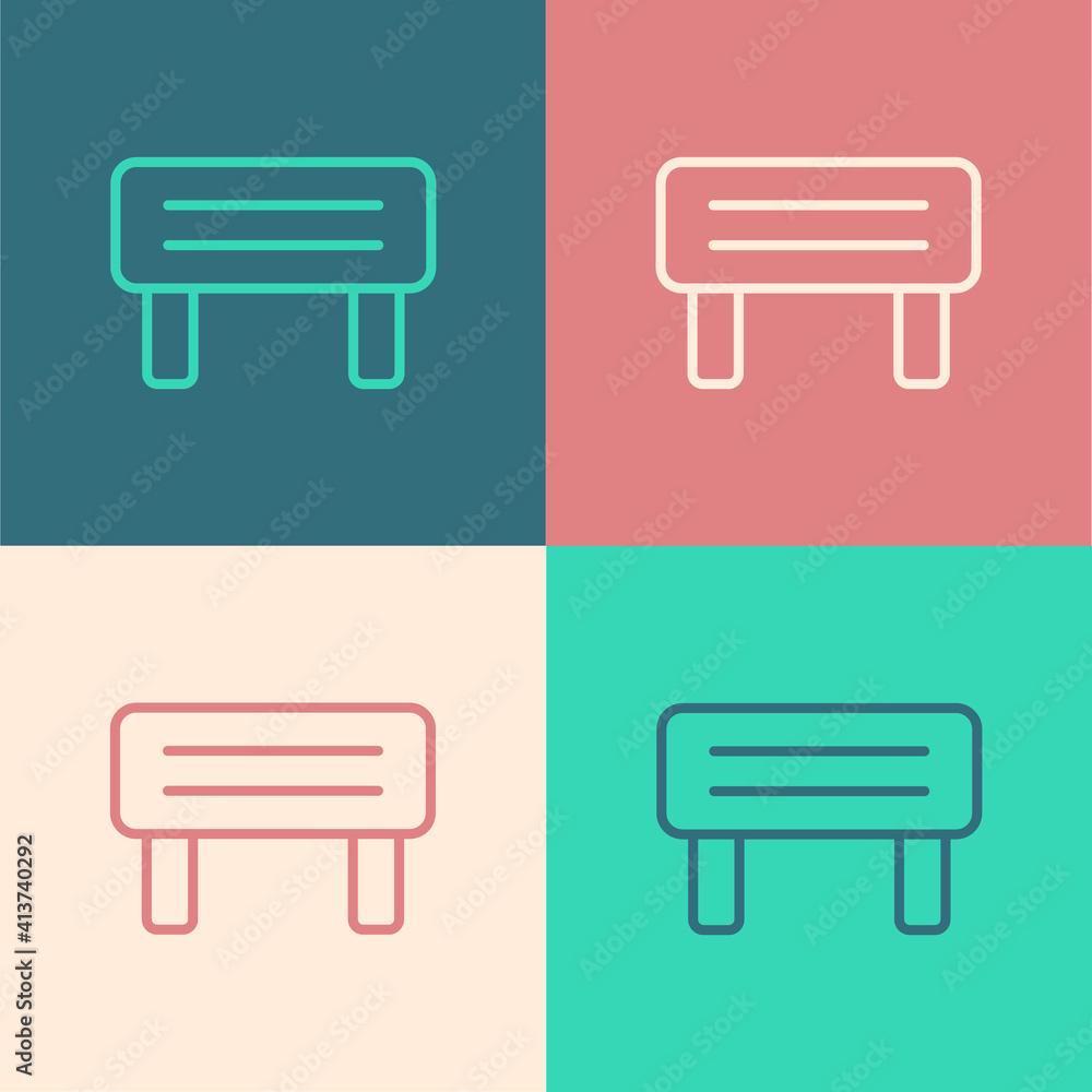 Pop art line Sauna wood bench icon isolated on color background. Vector. Pop art line Sauna wood bench icon isolated on color background. Vector.
