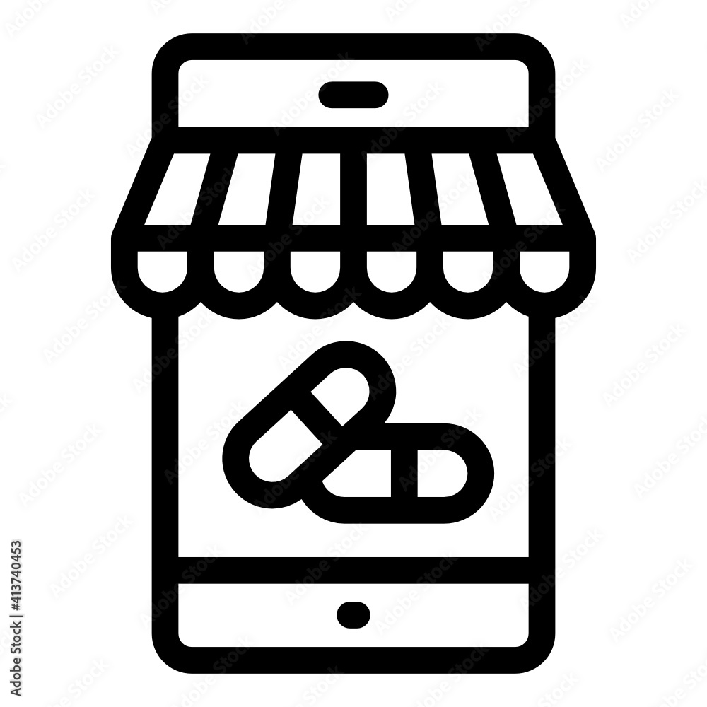 
Pills inside smartphone, mobile pharmacy icon
