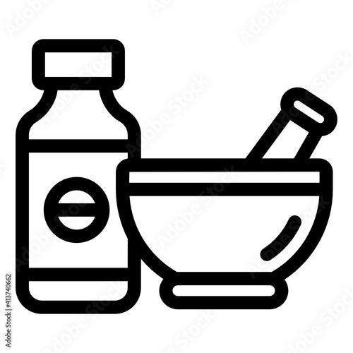 
Pestle mortar, herbal medication in trendy style 
