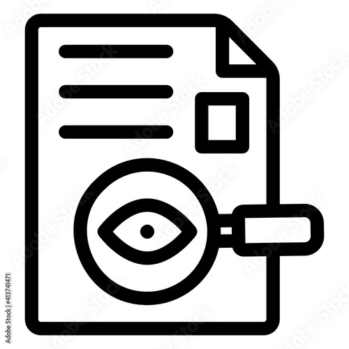 
Paper with magnifier denoting document  analysis in linear style icon 
