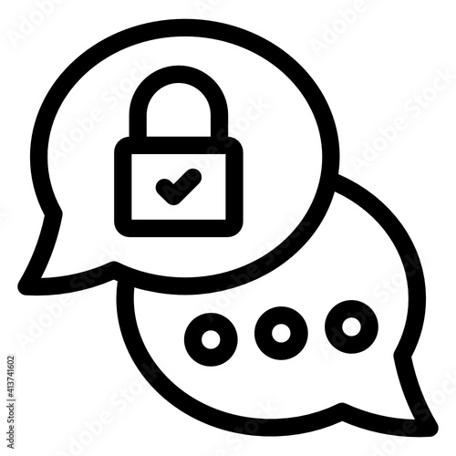 
Bubble chat with lock denoting linear icon of chat protection 
