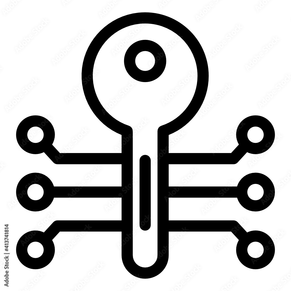
Key with nodes denoting linear icon of digital Key 
