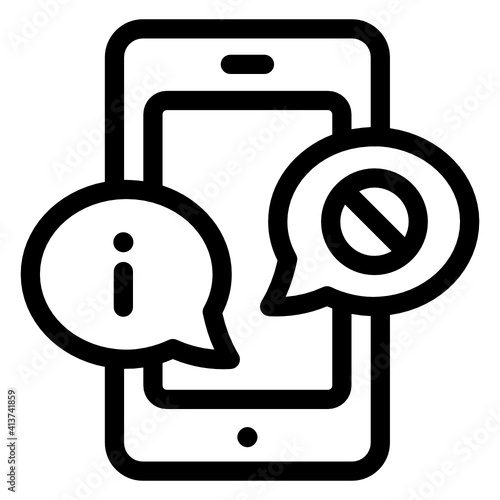 
Exclamation with mobile denoting linear icon of chat errors 
