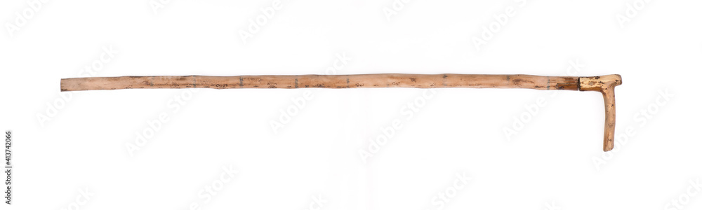 old wooden retirement cane isolated on white background cane