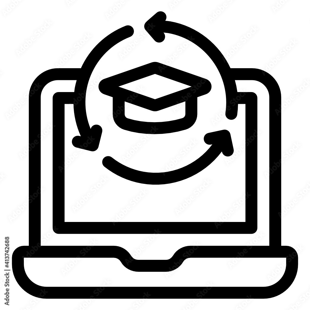 
Mortarboard with keyboard denotin linear icon of digital learning 
