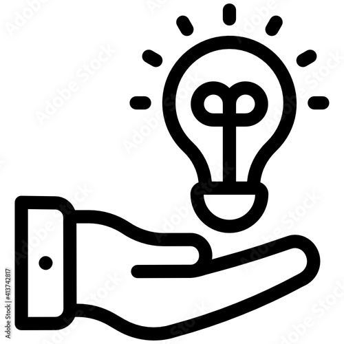
Hand with bulb denoting idea provider in linear style  
