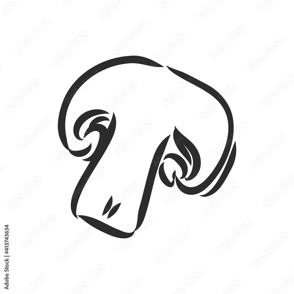 Fototapeta premium Mushrooms Champignon. Vector hand drawn vegetables isolated on white background. champignon, vector sketch on a white background