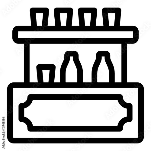 

Bottes with table denoting linear icon of beer counter 
