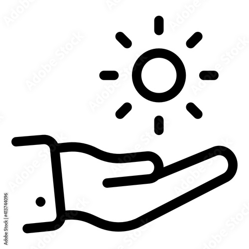 
Hand with sun denoting linear icon of sun protection 
