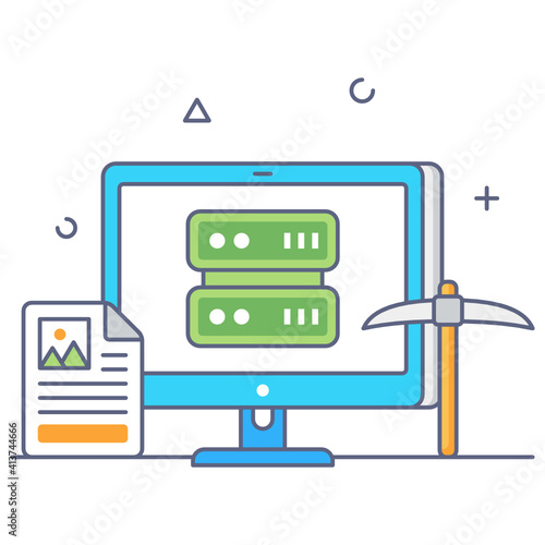 
Data mining flat outline icon, data analytics 
